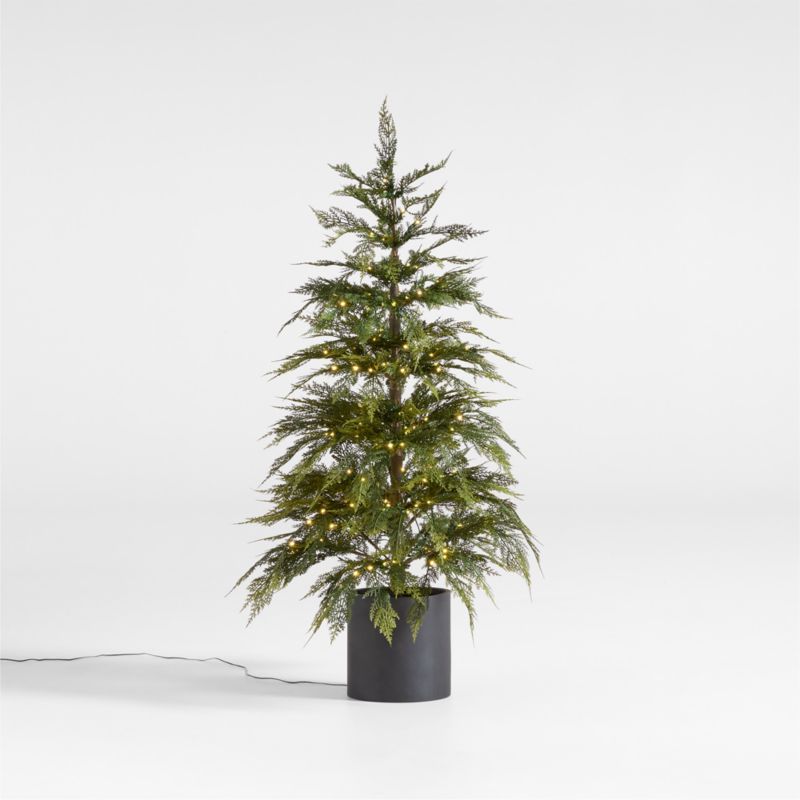 Faux Potted Hemlock Small Pre-Lit LED Christmas Tree with White Lights 4' + Reviews | Crate & Bar... | Crate & Barrel