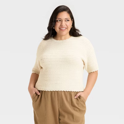 Women's Crewneck Knit Pullover Sweater - Universal Thread™ Tan 1X | Target