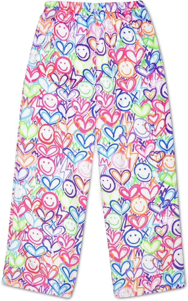 iscream + Corey Paige Designs Big Girls Silky Soft Plush Fleece Pants - Live Brightly Collection | Amazon (US)