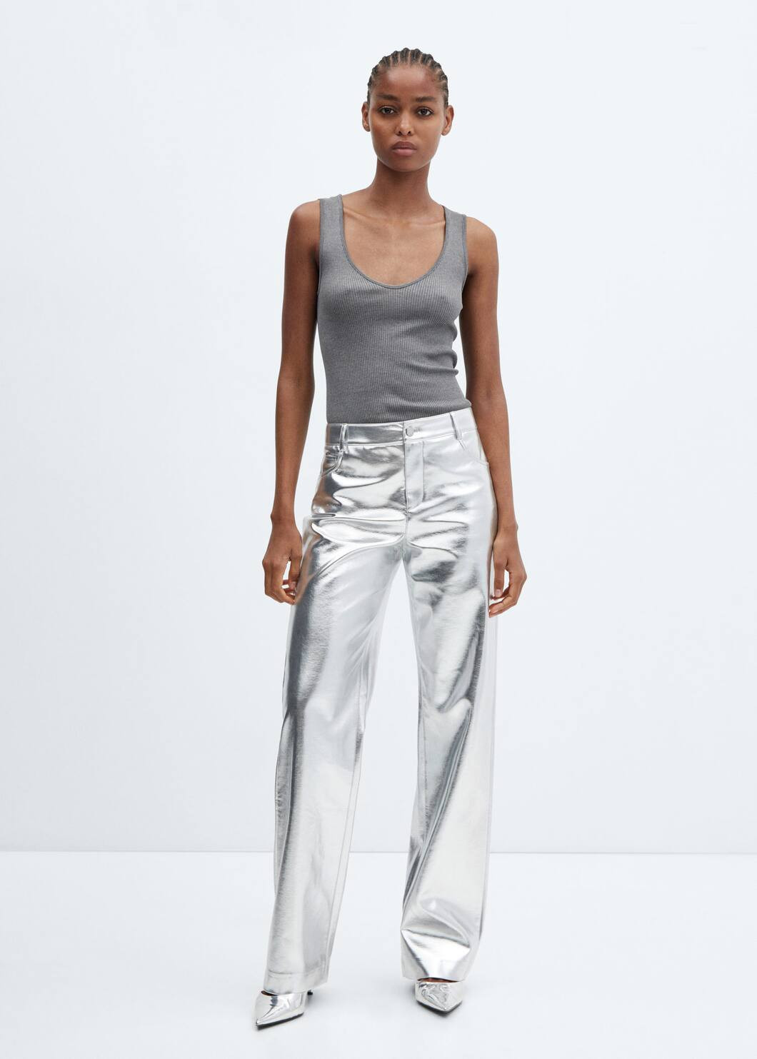 Wideleg foil trousers -  Women | Mango United Kingdom | MANGO (UK)