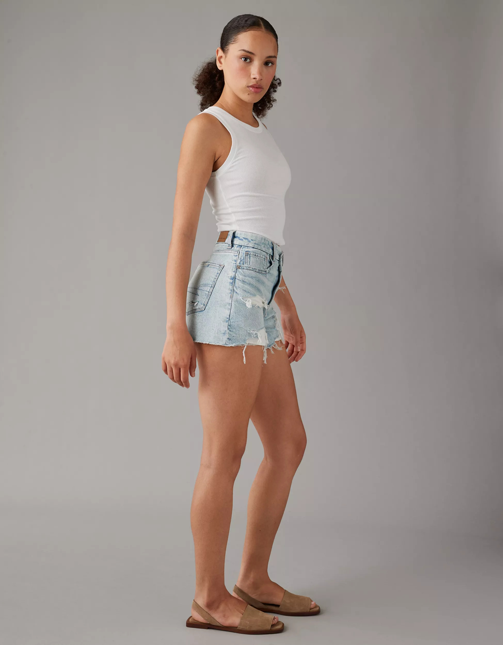 AE Strigid Curvy Ripped Denim Mom Short | American Eagle Outfitters (US & CA)