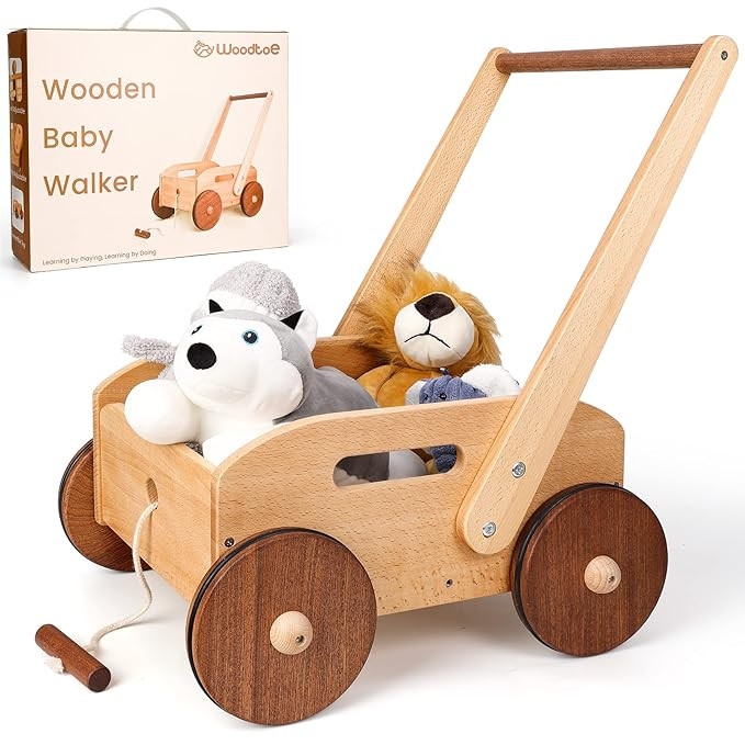Woodtoe Wooden Baby Walker, Adjustable Speed Push Toys for Babies Learning to Walk, Natural Wood ... | Amazon (US)