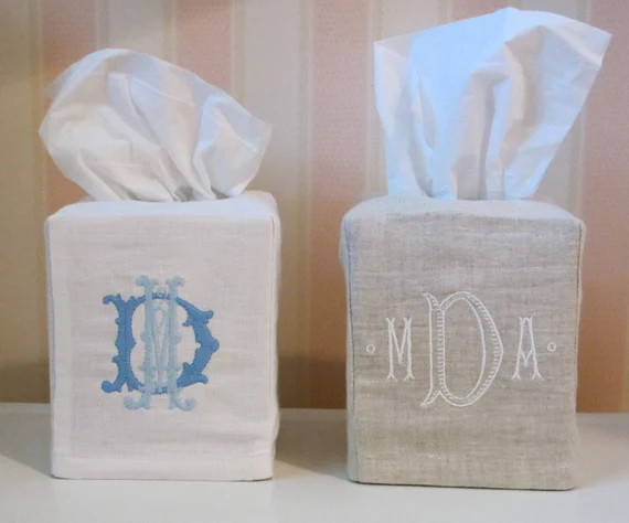 Linen Tissue Box Cover With Monogram - Etsy | Etsy (US)