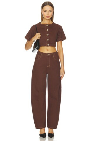 Tilla Denim Top in Chocolate | Revolve Clothing (Global)