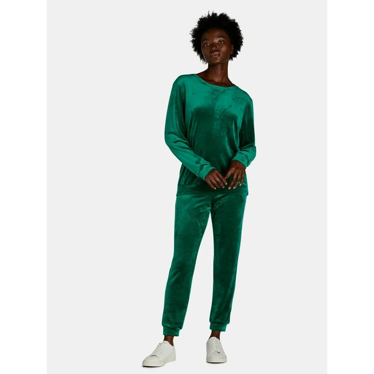 Time and Tru Women's Velour Sweatshirt and Jogger Pants Set, 2-Piece, Sizes XS-XXXL | Walmart (US)