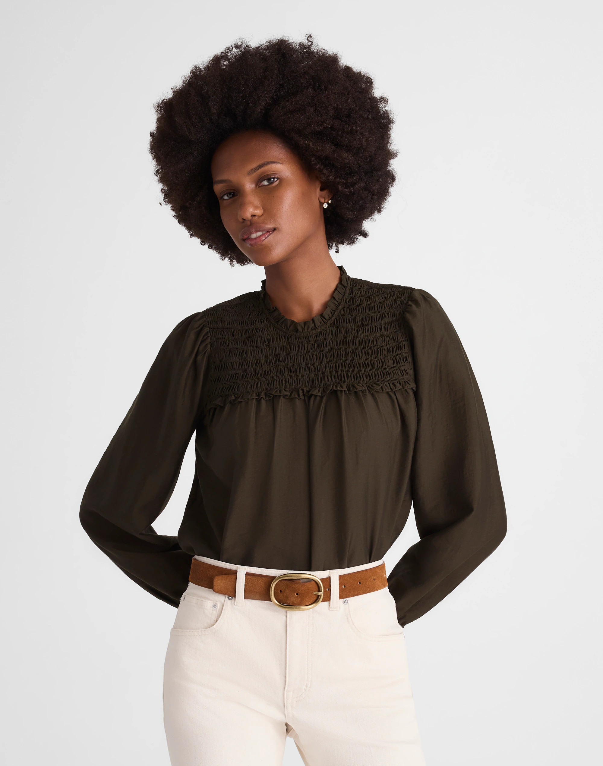 Smocked High-Neck Long-Sleeve Top | Madewell