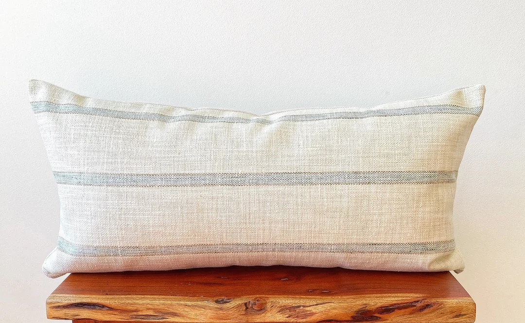REESE Neutral Cream and Light Blue Striped Pillow Cover - 12 X 24 - Lumbar Pillow Cover - Boho De... | Etsy (Global)