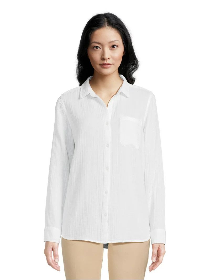 Time and Tru Women's Oversized Button Front Shirt, Sizes XS-XXXL | Walmart (US)