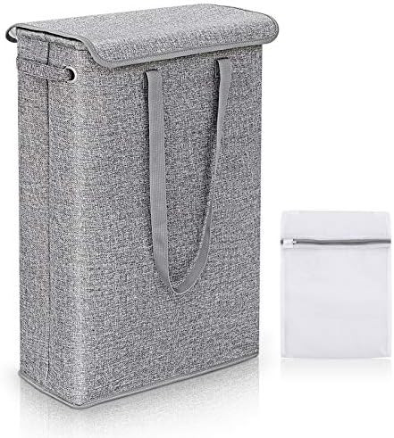 Slim Laundry Basket with Lid, Tall Thin Laundry Hamper with Handles, Waterproof Lining Narrow Dir... | Amazon (US)