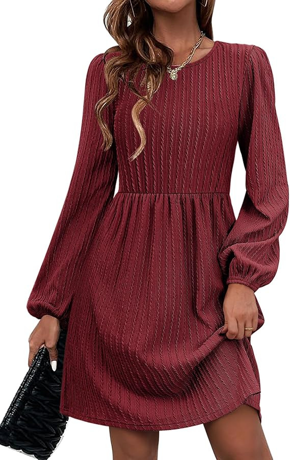 Zeagoo Women's Casual Knit Sweater Dress with Pockets Crew Neck Long Sleeve A-Line Dresses for Wo... | Amazon (US)
