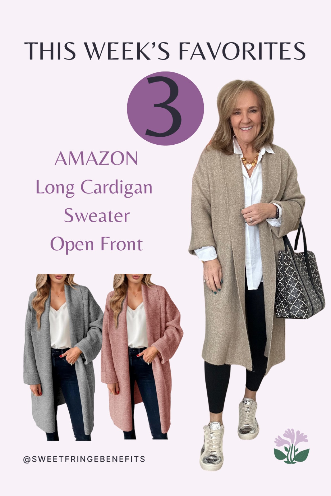 Sweater size large in khaki, available in many colors.
Legging size medium 20% off code NANETTEXSPANX 
blouse size medium it’s such great piece 
Sneaker mules tts 

Loungewear white blouse Amazon cardigan tan sweater black leggings 

#LTKMidsize #LTKActive #LTKOver40