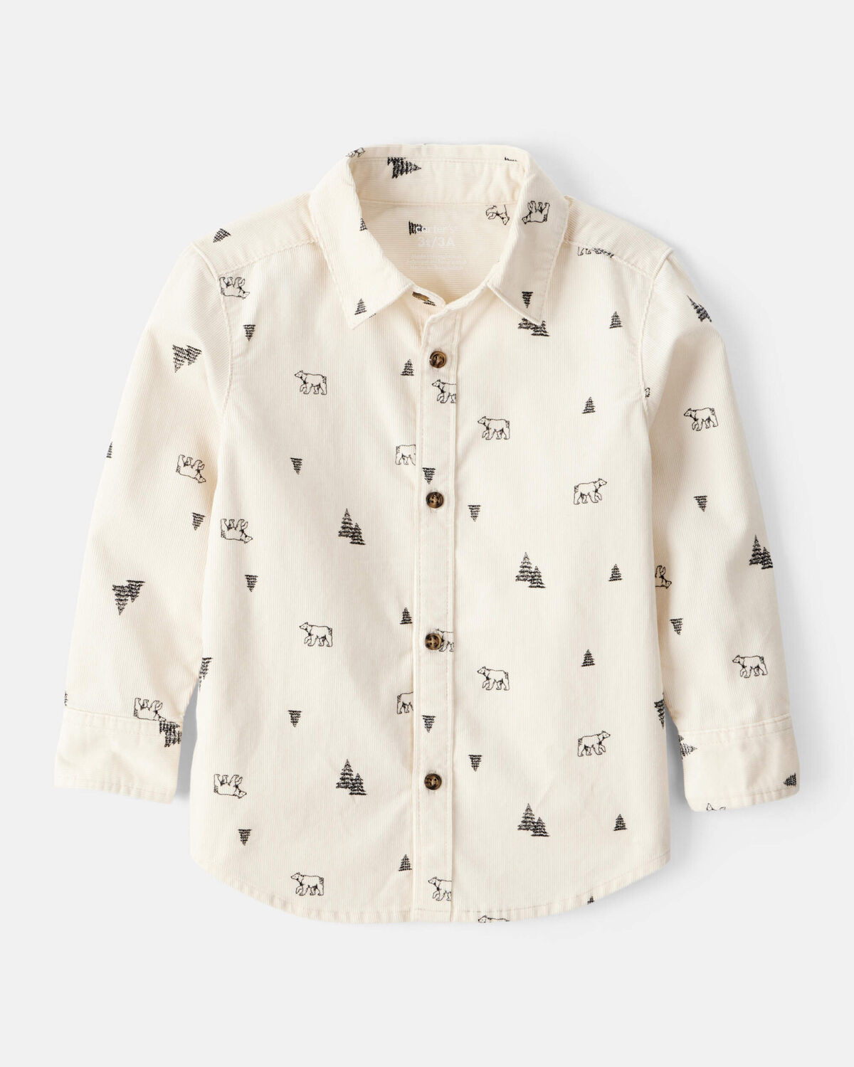 Toddler Boy Winter Print Corduroy Long-Sleeve Button-Down Shirt - Ivory | Carter's Inc