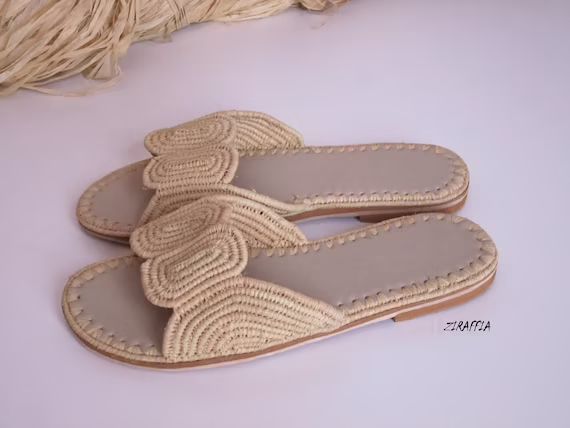 Moroccan handmade shoes made of natural raffia,  and soles real leather. ziraffia | Etsy (US)