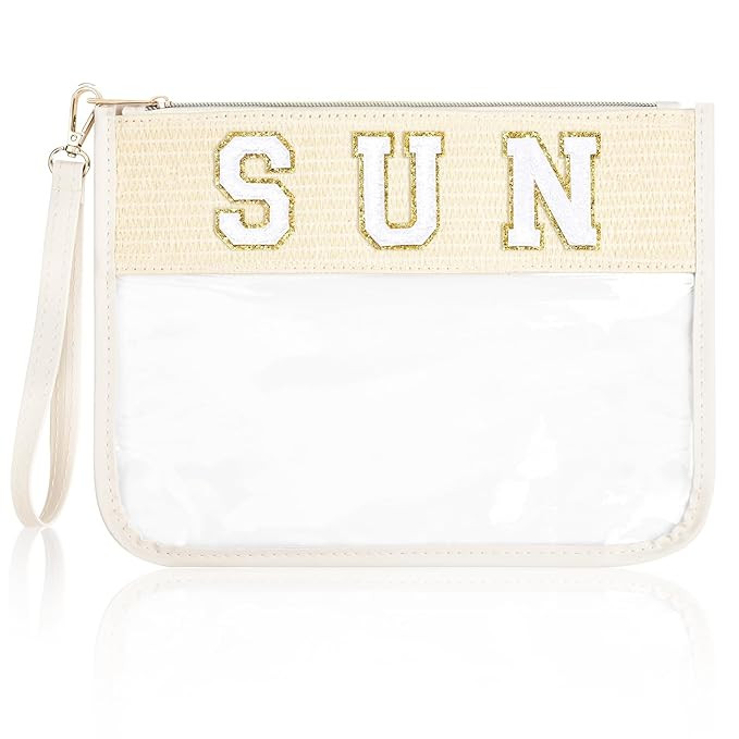 SOIDRAM SUN Bag Sunscreen Makeup Bag Chenille Letter Pouch Clear Travel Zipper Nylon Cosmetic SUN... | Amazon (US)