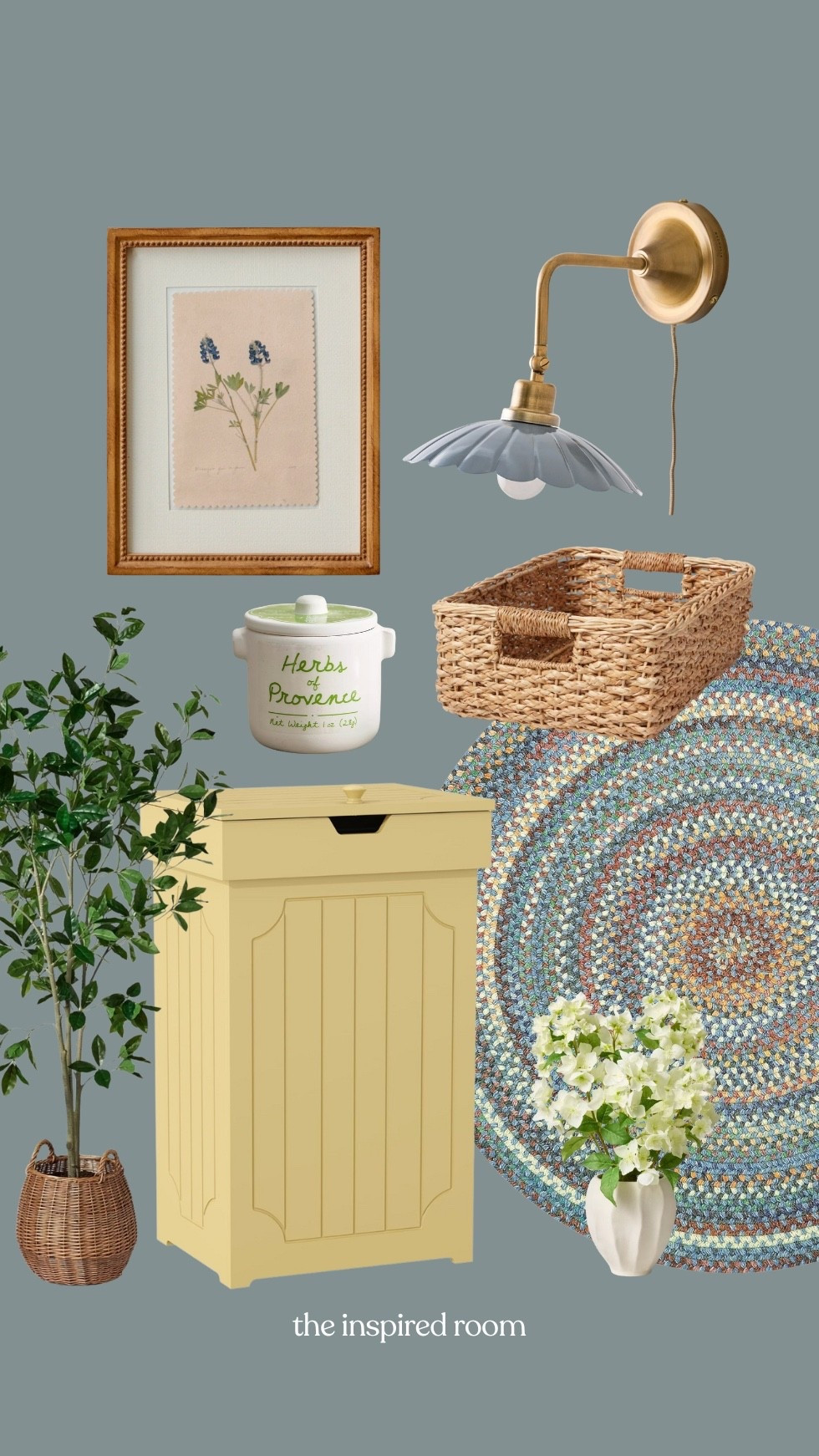 Spring home decor finds 2026 - yellow trash can, wall sconce, botanical art, faux tree, round rug, basket 

#LTKSeasonal #LTKHome #LTKSaleAlert