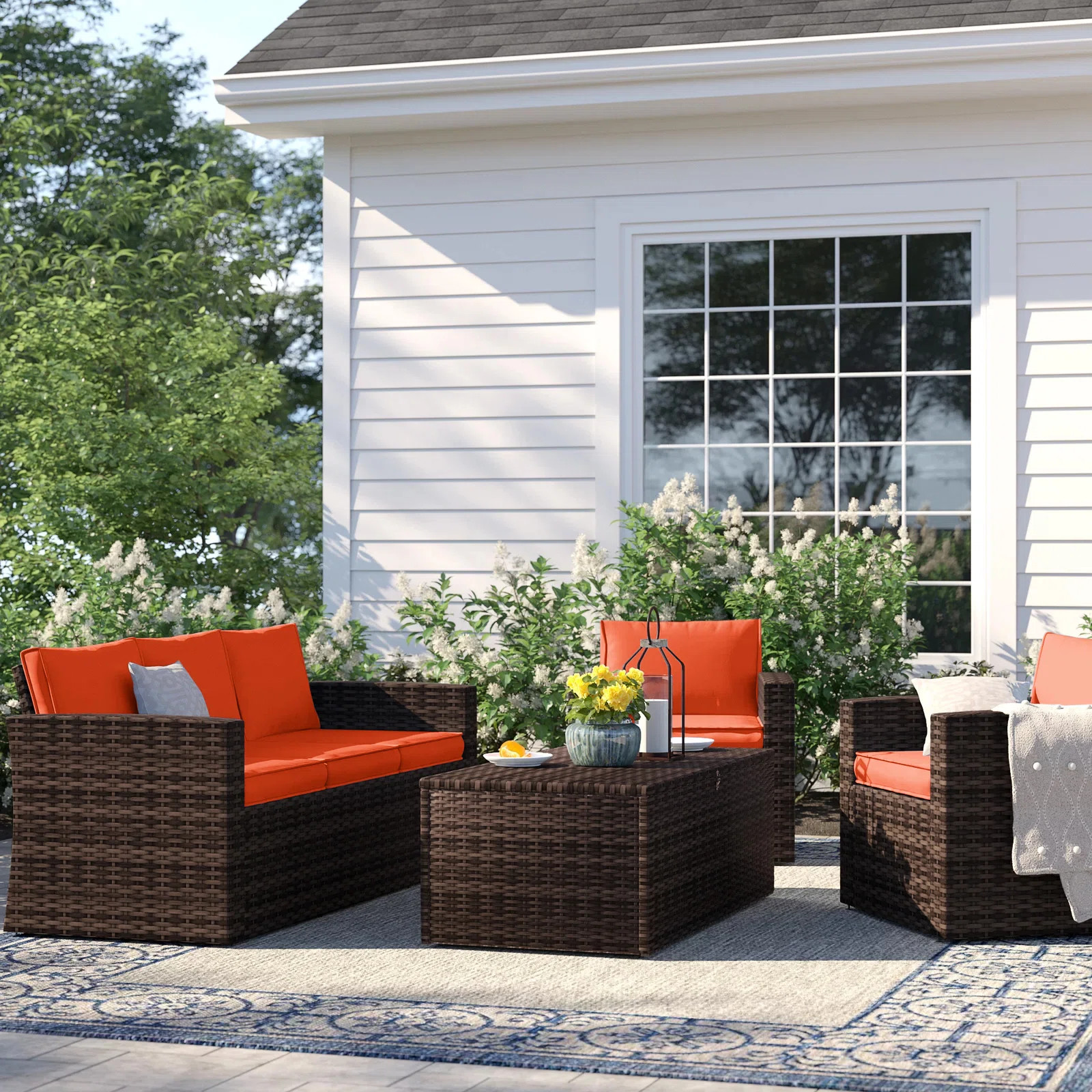 Sol 72 Outdoor™ Arlington Outdoor Wicker 5 - Person Seating Group with Cushions & Storage & Rev... | Wayfair North America
