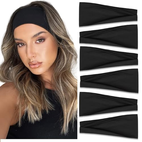 TERSE Black Headbands for Women Hair Bands for Women’s Hair Non Slip Women Thick Headband Stretchy Sweat Bands Headbands for Yoga Workout Every Day Basic Fashion Accessories | Amazon (US)