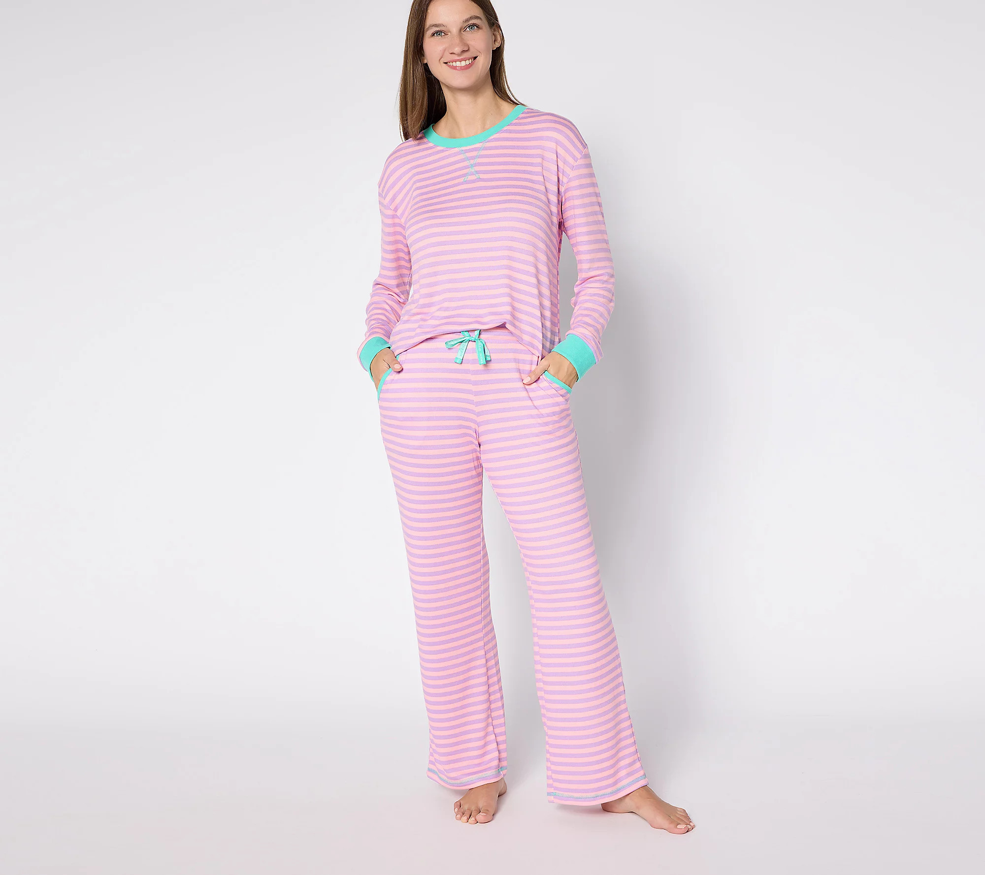As Is MUK LUKS Butter Knit Striped Lounge Set | QVC