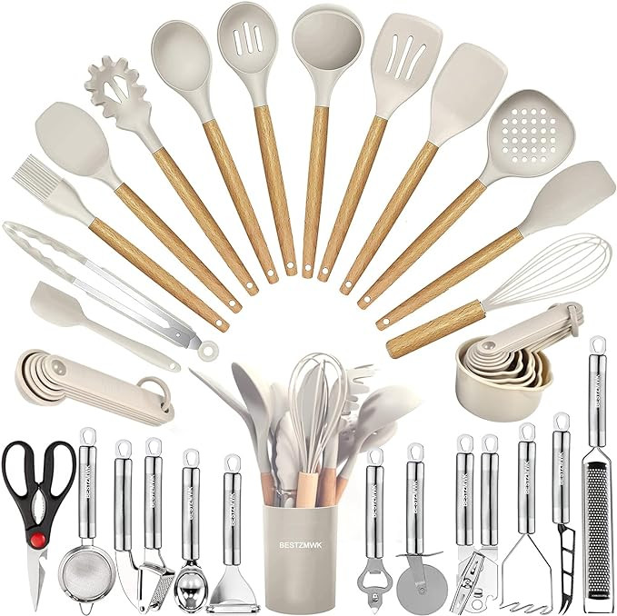 Kitchen Utensils Set- 35 PCs Cooking Utensils with Grater,Tongs, Spoon Spatula &Turner Made of He... | Amazon (US)