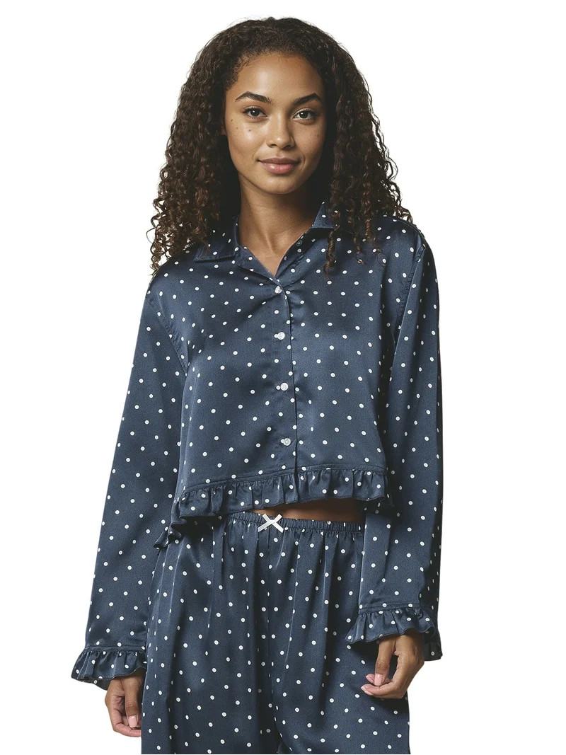 Mills by Millie Bobby Brown Women's Satin PJ Top with Ruffle, Sizes XS-XXXL | Walmart (US)