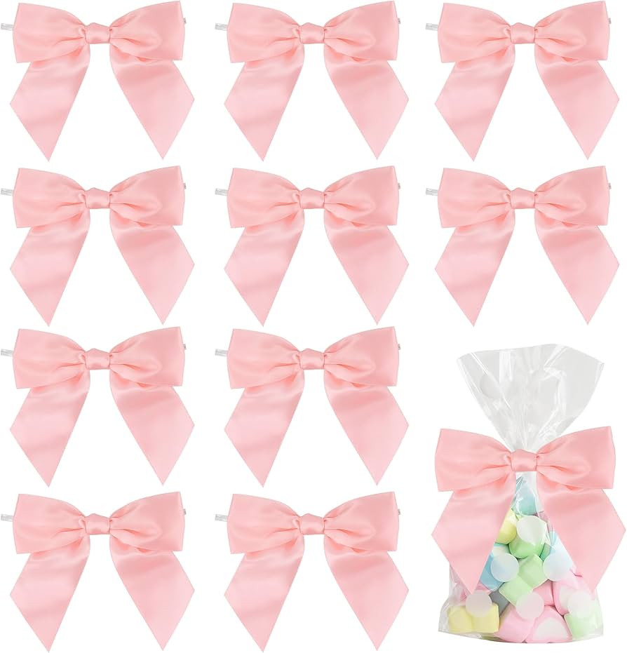 AIMUDI Pink Satin Bows for Crafts 4.5" Pre-Tied Pink Bows for Baby Shower Premade Bows with Twist... | Amazon (US)