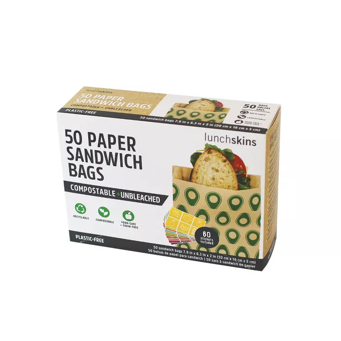 Lunchskins Non Wax + UnBleach Kraft Sandwich Bags Avocado - 50ct | Target