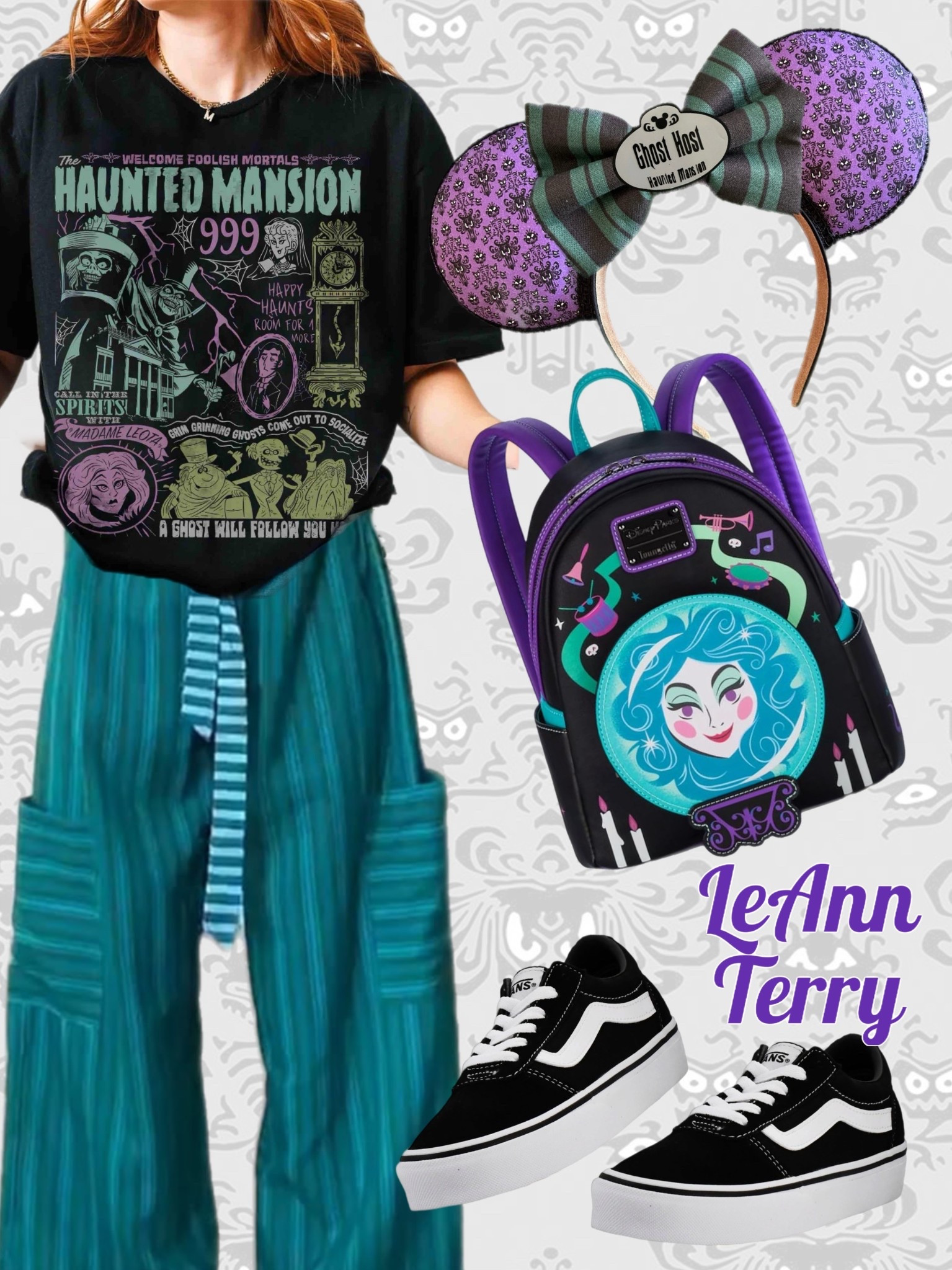 ✨ Welcome, Foolish Mortals ✨ Serving up Haunted Mansion vibes from head to toe! 🖤💜 From the “Ghost Host” ears to the Madame Leota Loungefly, this spooky-chic fit is perfect for a day at Disney! 👻🏰 #HauntedMansionStyle #DisneyOOTD #Disneybound #FoolishMortals #MadameLeota #DisneyStyle #LTKDisney #DisneyParks #SpookyStyle #LTKFinds