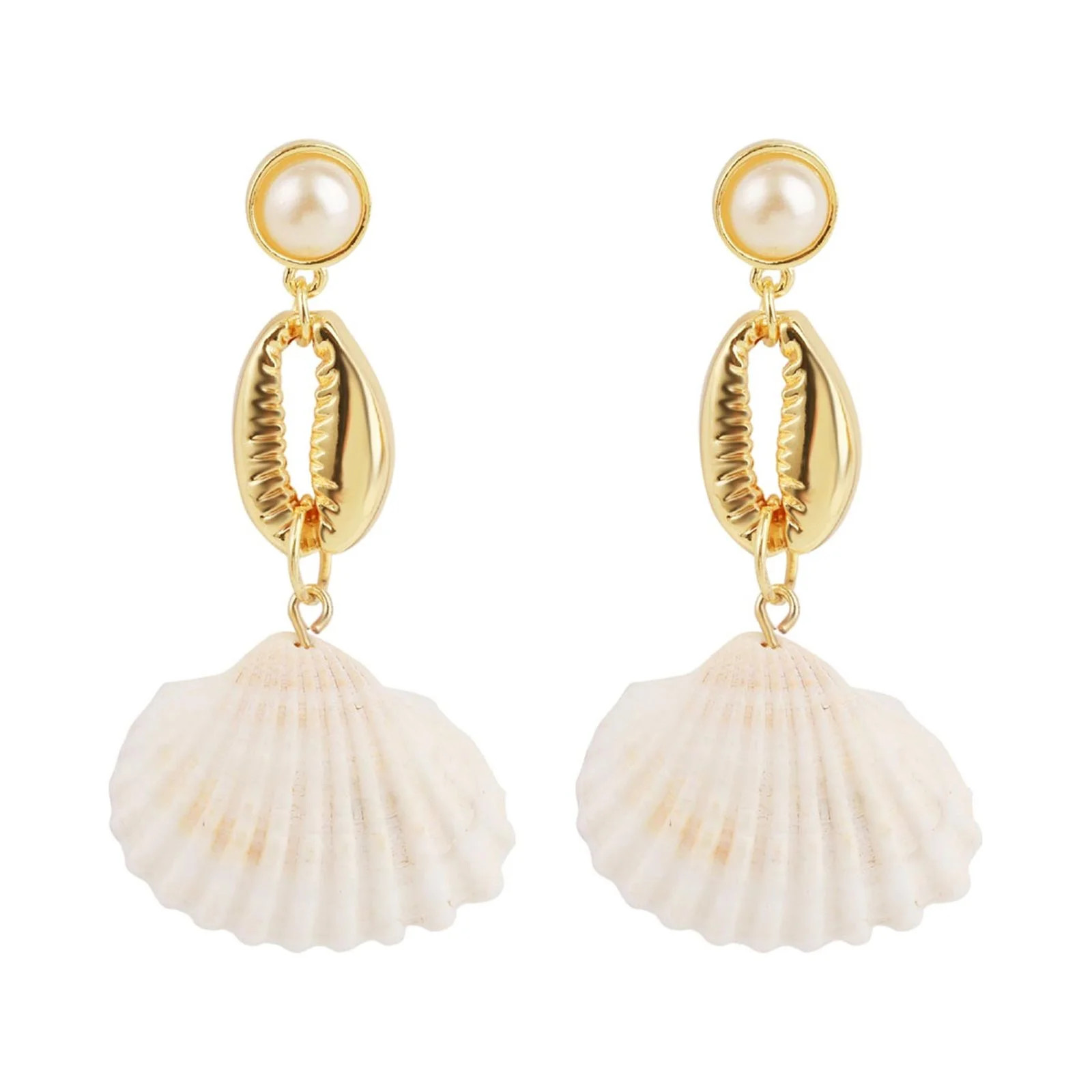 Glitter Hoop Earrings for Women Summer Bohemia Seashell Earring Pearl Stud Earrings Beach Ocean E... | Walmart (US)