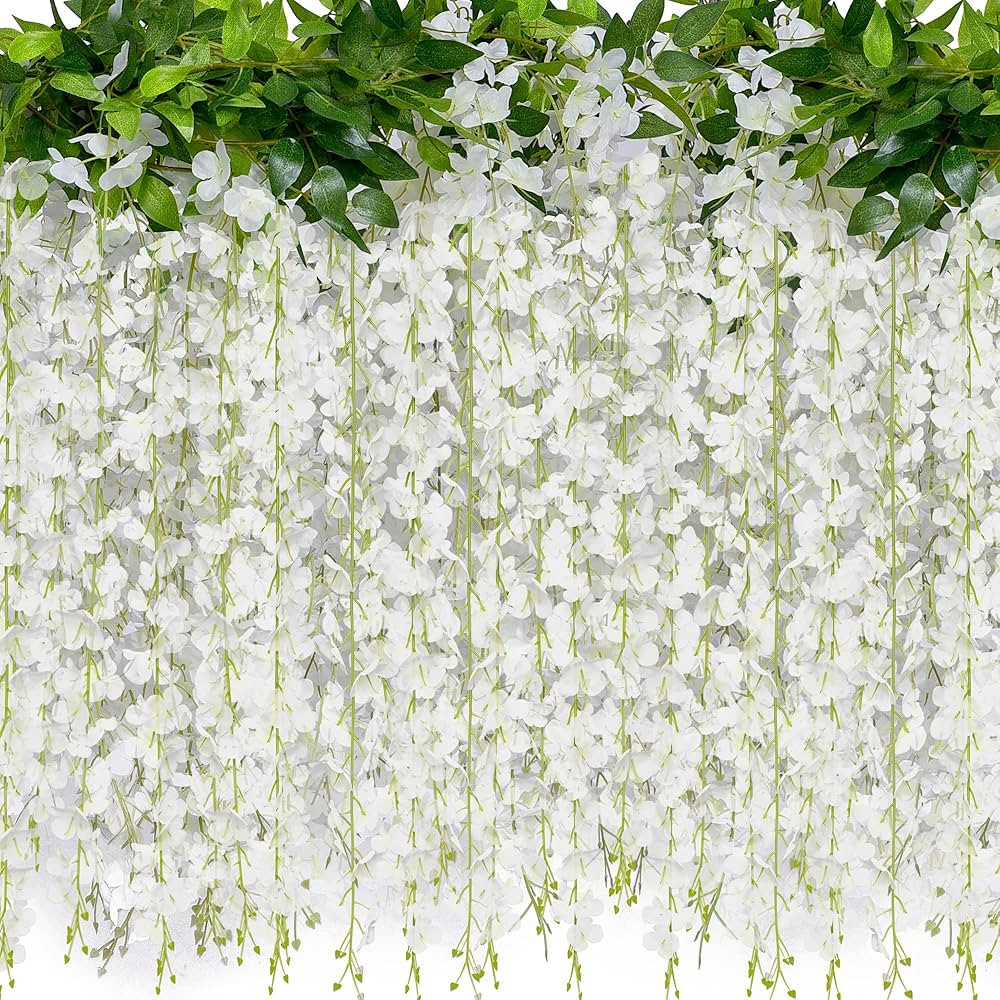 JACKYLED 10x4 Branches Wisteria Hanging Flowers 6 Feet Artificial White Wisteria Vine Silk Wister... | Amazon (US)
