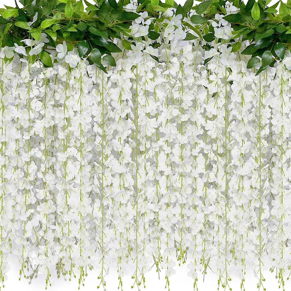40 Branches Wisteria Hanging Flowers JACKYLED 6 Feet Artificial White Wisteria Vine Silk Wisteria... | Amazon (US)