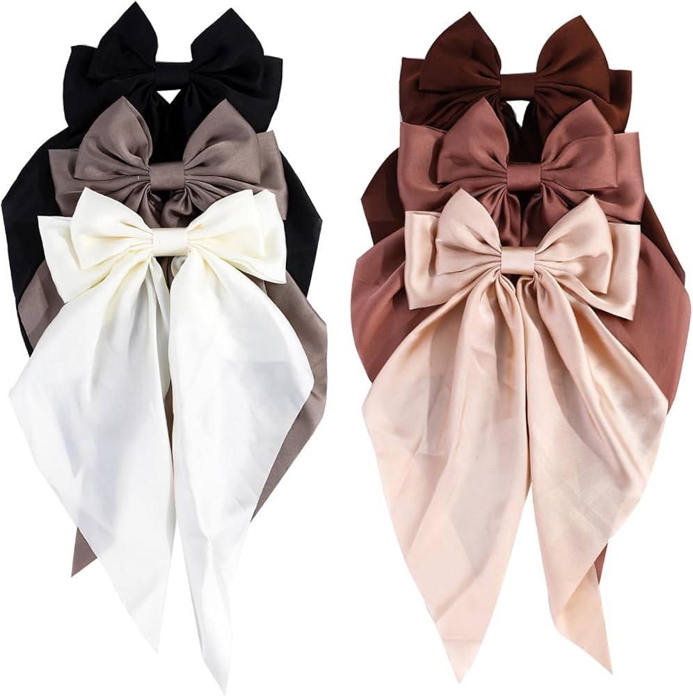 Silky Satin Hair Bows for Women,Big Ribbon Bow Hair Clips for Girls, Oversized Long Tail Hair Bar... | Amazon (US)