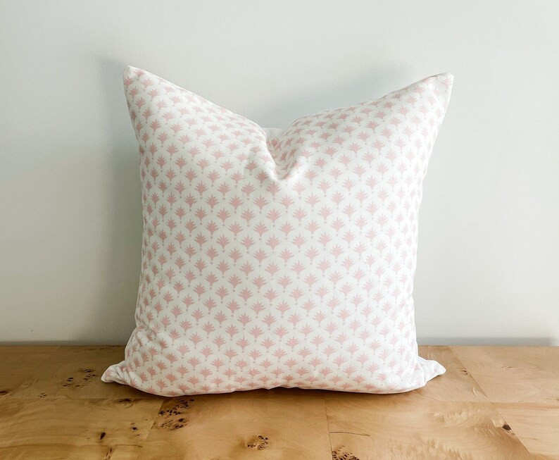 Danika Herrick Pale Pink Peach & White Cream Tiny Palms Pillow Cover, Mini Block Print Floral Gra... | Etsy (US)