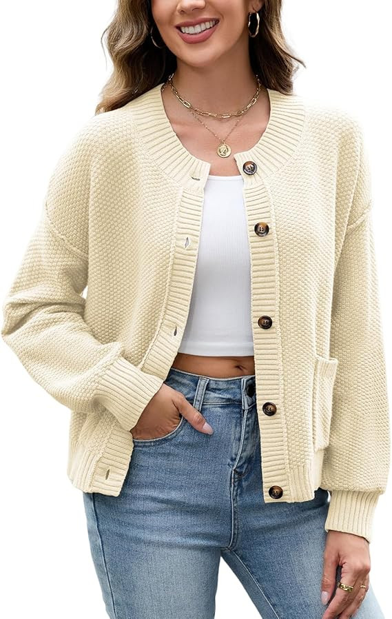 ZAFUL 2025 Cardigan Sweaters for Women with Pockets Trendy Comfy Button Down Cropped Cardigan Out... | Amazon (US)