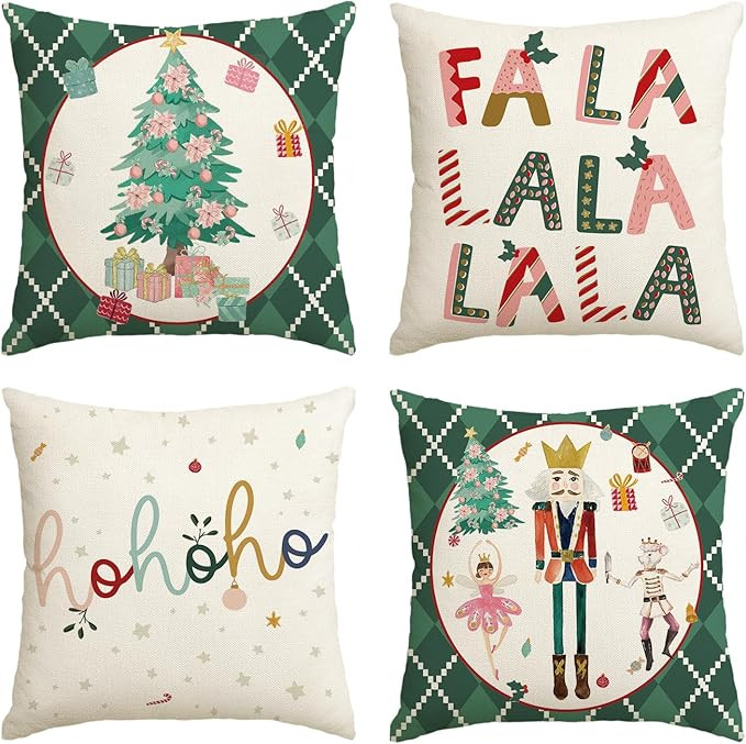 AVOIN colorlife Merry Christmas Nutcracker Green Throw Pillow Covers, 18 x 18 Inch Winter Holiday... | Amazon (US)