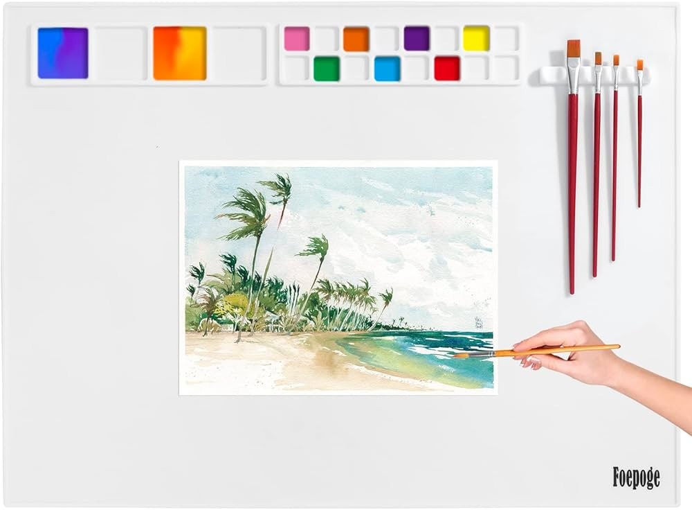 31.5" x 23.6" Extra Large Silicone Craft Mat for Table, Silicon Art Mat with 16 Paint Palette, 4 ... | Amazon (US)