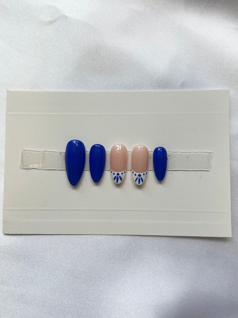 Luxury Hand Painted Press on Nails Blue Italy - Etsy | Etsy (US)