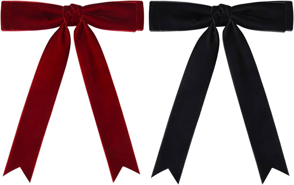2PCS Velvet Hair Bows Hair Ribbon Clips Black Wine Red Big Fall Alligator Clips Hair Accessories ... | Amazon (US)