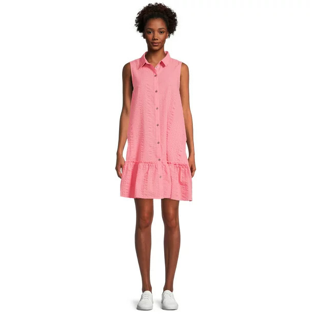 Time and Tru Women's Sleeveless Shirt Dress | Walmart (US)