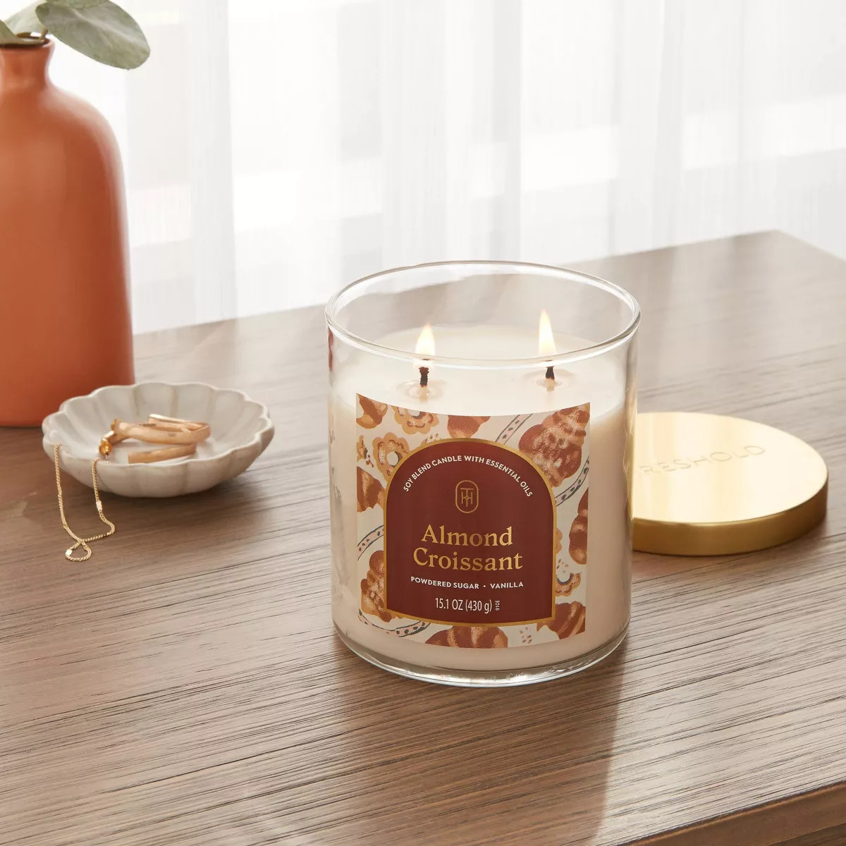 15.1oz 2-Wick Lidded Glass Jar Candle Almond Croissant - Threshold™: Soy Wax Blend, Essential O... | Target