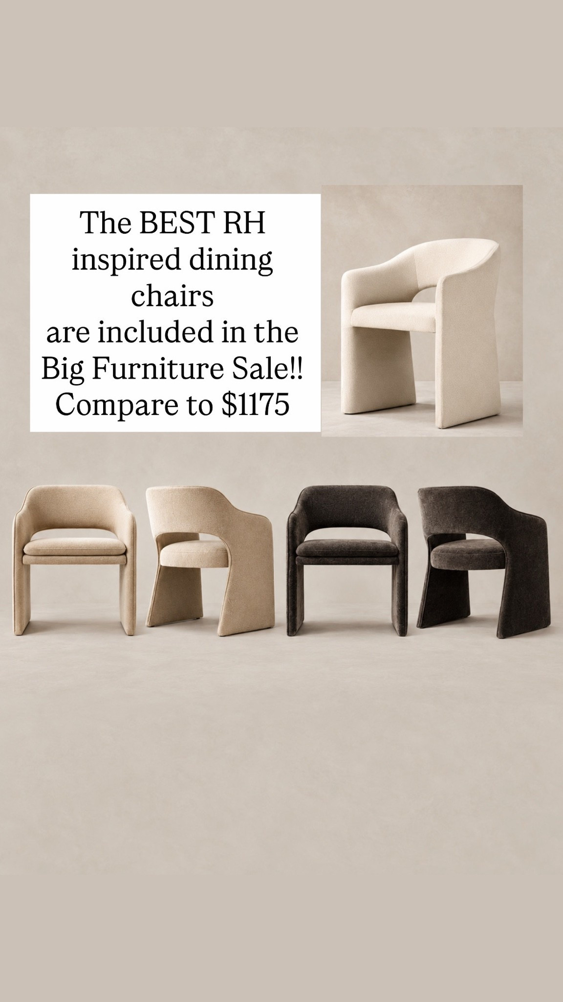 The BEST RH inspired dining chairs
are included in the Big Furniture Sale!! Compare to $1175