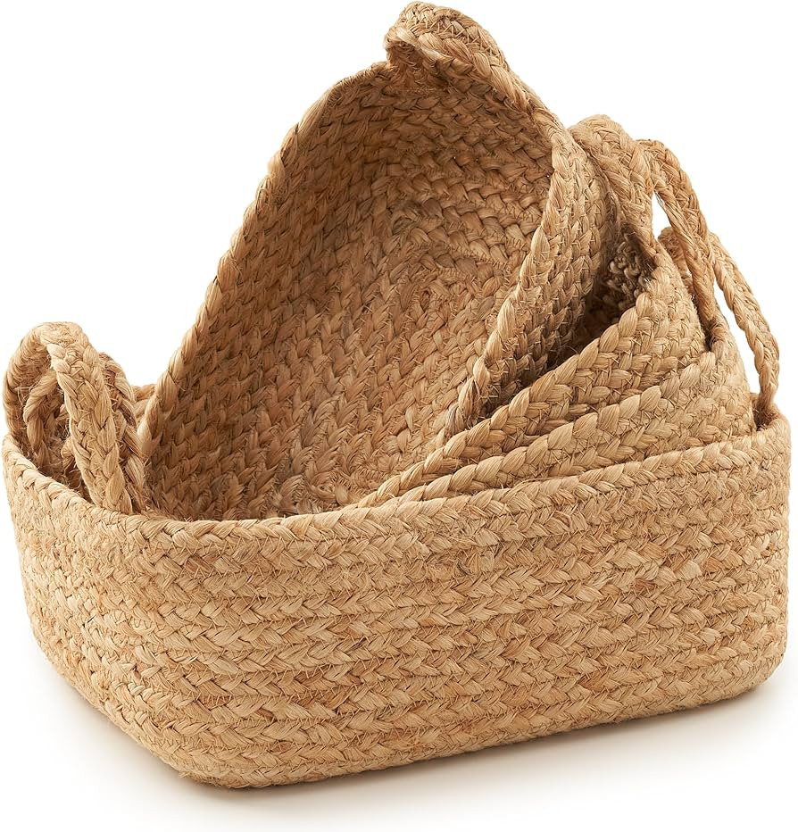 Beautiful Storage Basket Set of 4 - Natural Jute Rope Baskets for Shelves Are Perfect for Organiz... | Amazon (US)