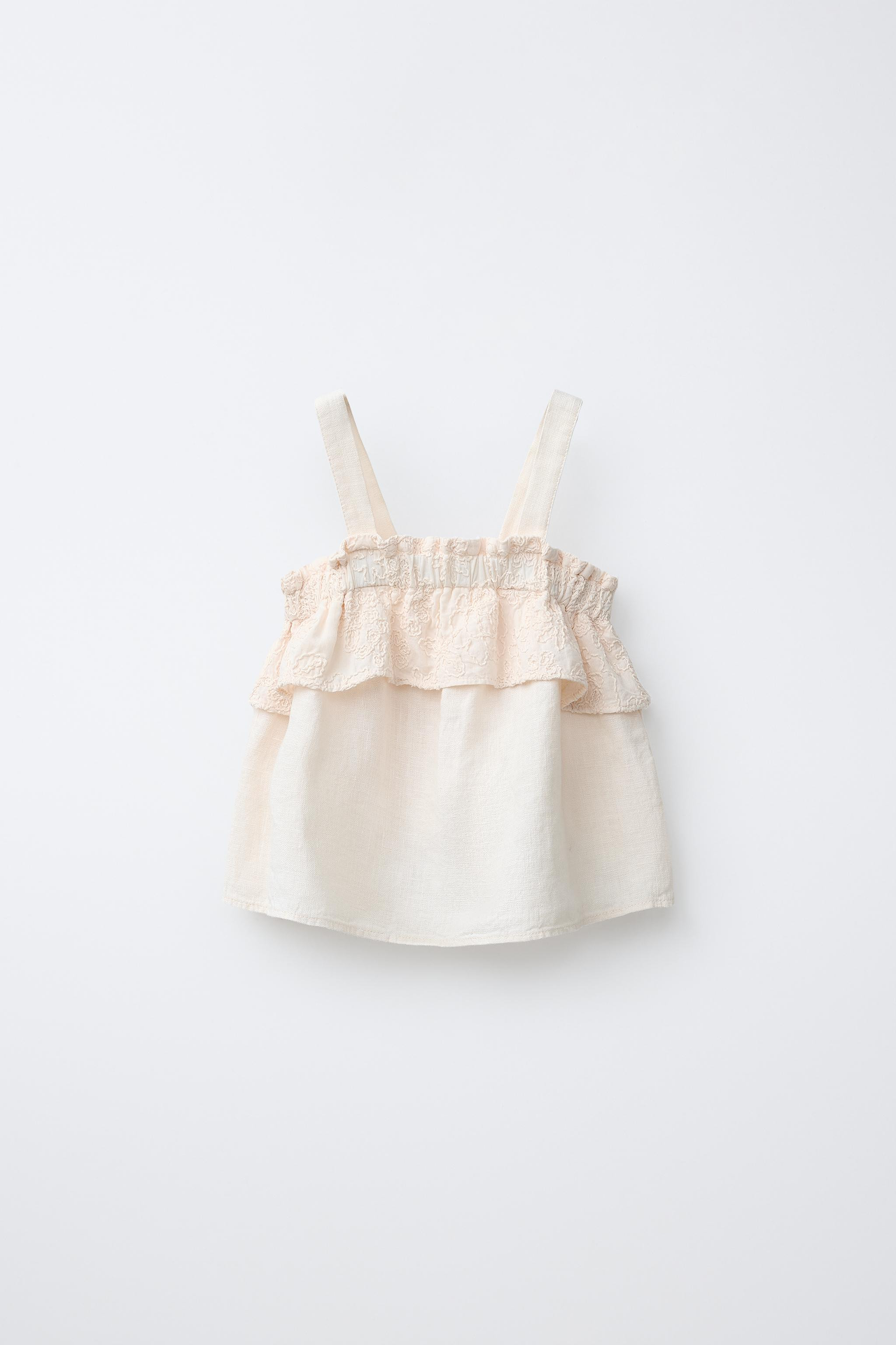 EMBROIDERED FLORAL LINEN COTTON BLEND TOP | Zara US
