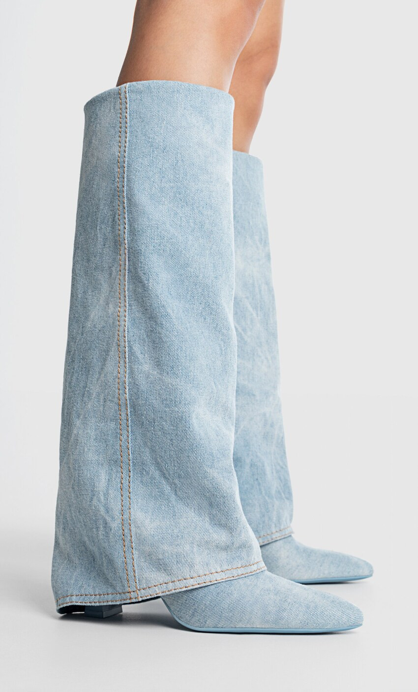 Denim laars met hoge hak - Mode voor dames | Stradivarius Netherlands | Stradivarius (NL)