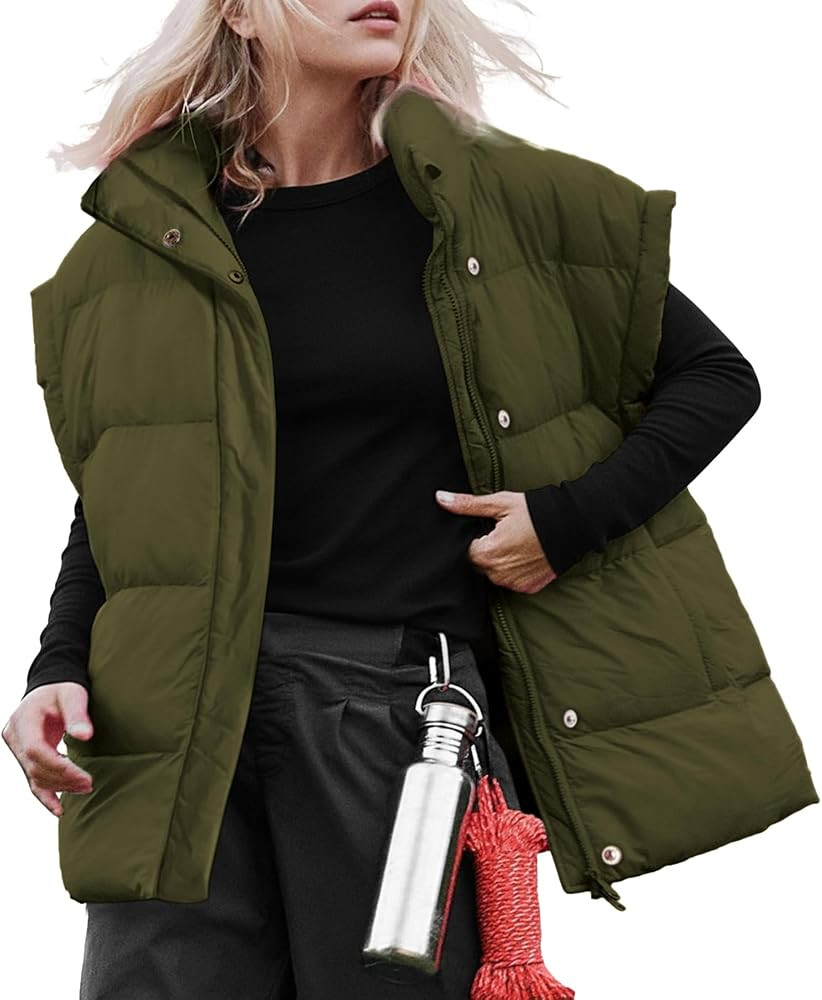 Ainangua Women's Puffer Vest Stand Collar Zipper Sleeveless Jackets Winter Lightweight Vests Warm... | Amazon (US)