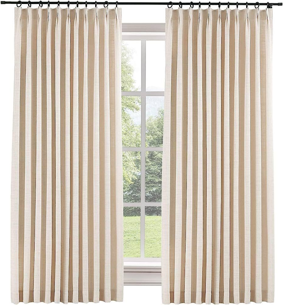 ChadMade 72" W x 96" L Polyester Linen Drape with Blackout Lining Pinch Pleat Curtain for Sliding... | Amazon (US)