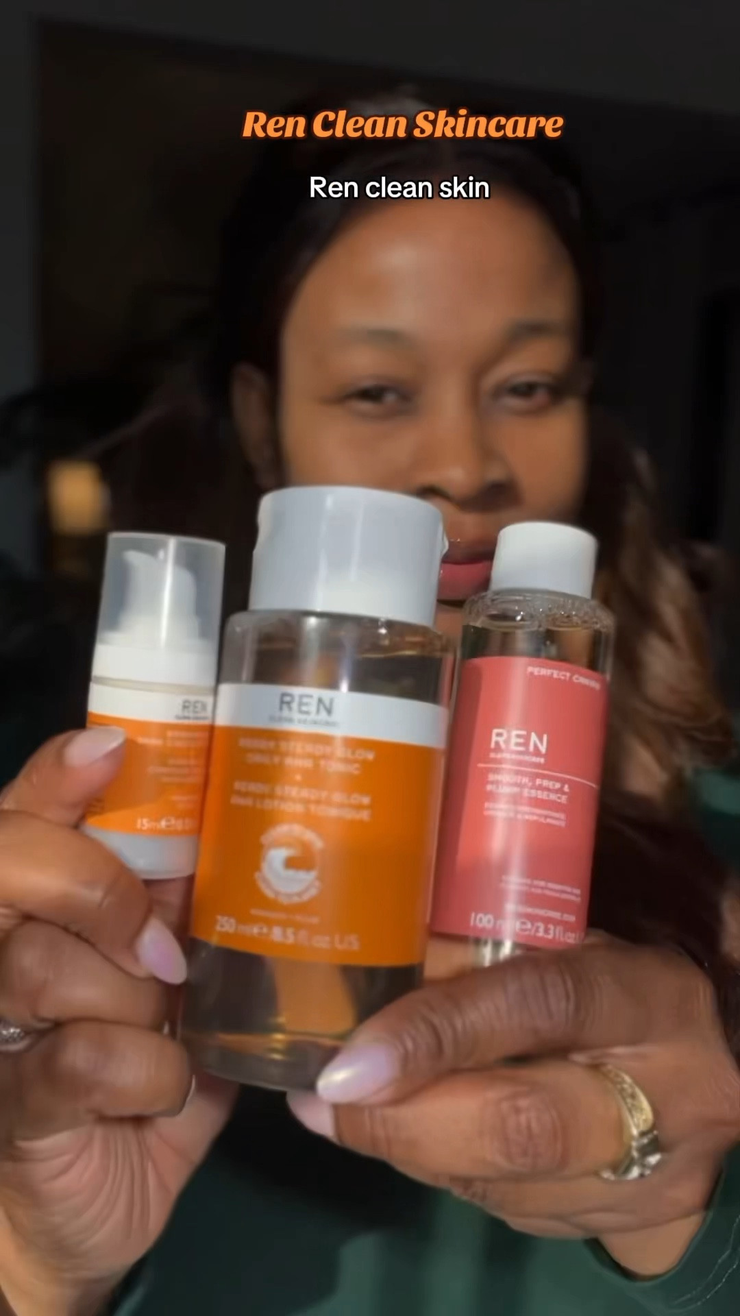 Ready Steady Glow AhA tonic, smells refreshing and a bit like oranges. I noticed an immediate glow and experienced a slight sting on one part of my cheek. 

The viscosity of this Ren Prep & Plump Essence is very appealing. The scent and feel of this almost like a moisturizer. Again, with the glow!! It claims to smooth, plump and boost your skin’s barrier. 

We appreciate a pump everytime! Yes, you should always use clean hands to apply your skincare, but having a pump always reduces contamination. 
This eye-cream feels very light weight, and sinks into my skin beautifully. Designed to correct, dryness, puffiness and dark circles, I will definitely be adding these Ren Clean Skin Skincare! 

#glowyskincare #cleanskincare 

#LTKVideo #LTKGiftGuide #LTKbeauty