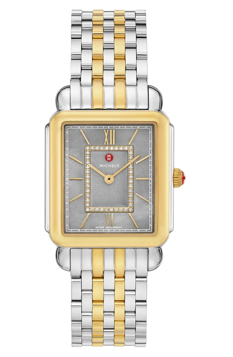 MICHELE Deco II Two-Tone Diamond Quartz Bracelet Watch, 32mm | Nordstromrack | Nordstrom Rack