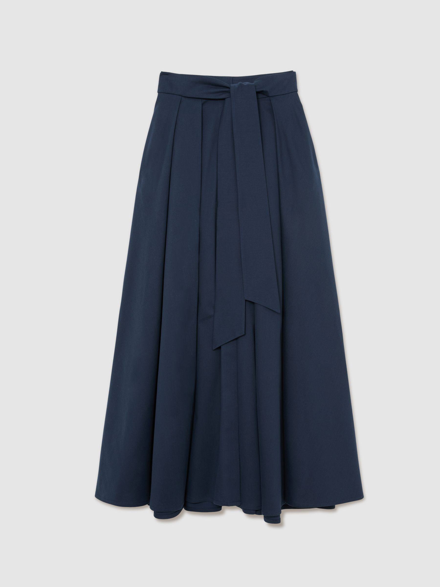 Reiss Cotton-Blend Pleated Maxi Skirt in Navy Blue | REISS | Reiss US