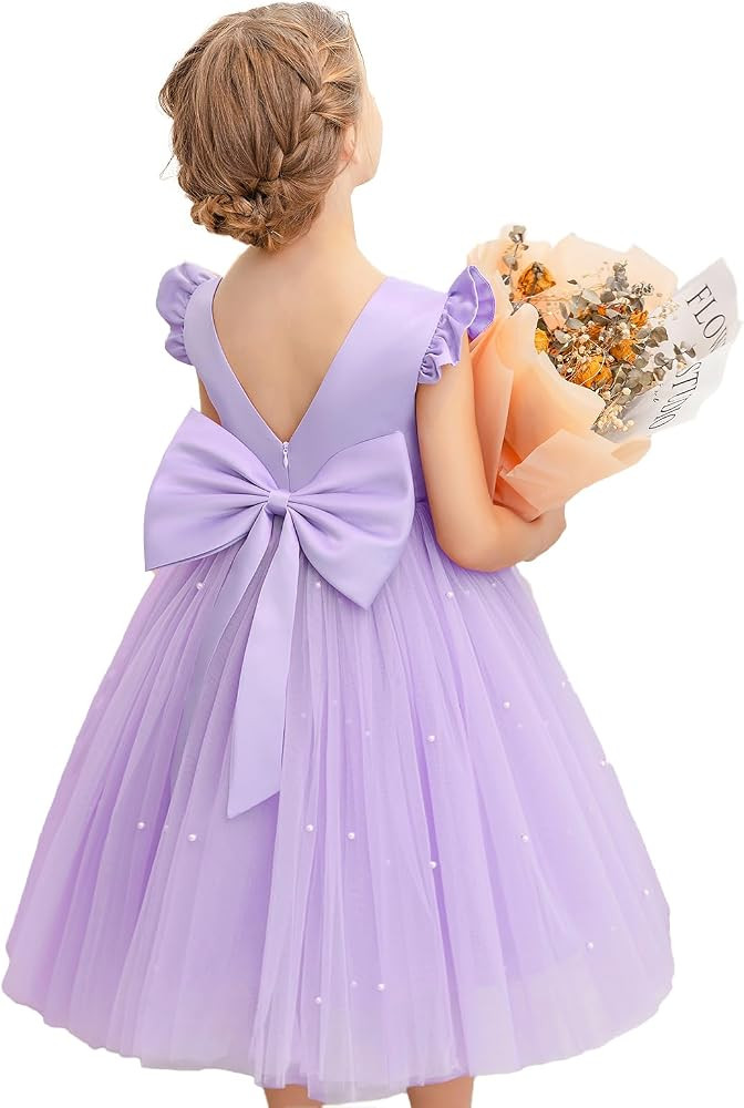 Flower Girl Dress Wedding Guest Ruffle Tulle Satin Party Birthday Princess Dresses Pageant Gown K... | Amazon (US)