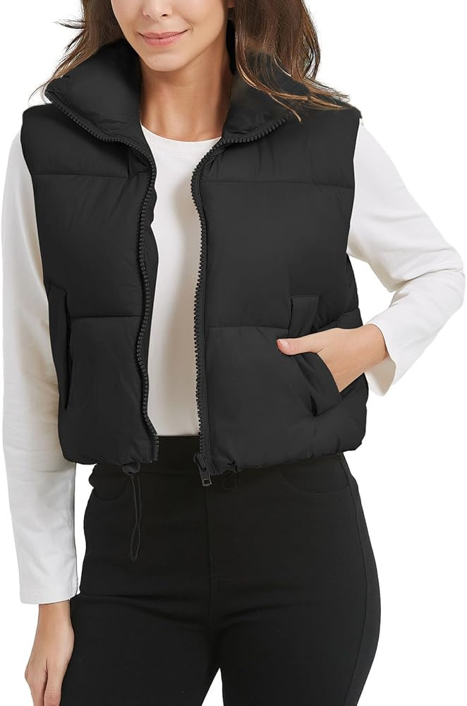 Kissonic Womens Winter Cropped Puffer Vest Sleeveless Padded Lightweight Puffy Vest with Pockets | Amazon (US)